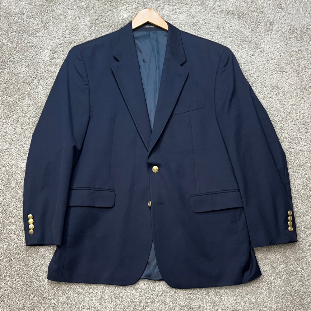 Lauren Ralph Lauren Blazer Mens 42R Navy Blue 100% Wool Gold Button Sport Coat